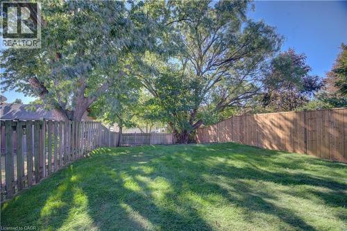 Expansive lawn area with mature trees and wood privacy fencing - 210 Ferguson Avenue, Cambridge, ON 