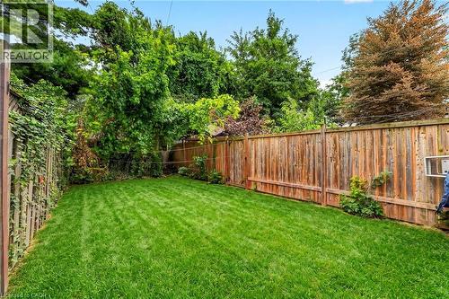 Expansive grassy lawn bordered by a wood privacy fence and mature trees - 199 N Locke Street N, Hamilton, ON 