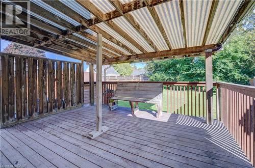 Deck with a wood floor, and wood railings - 174 Bridgeport Road E, Waterloo, ON 