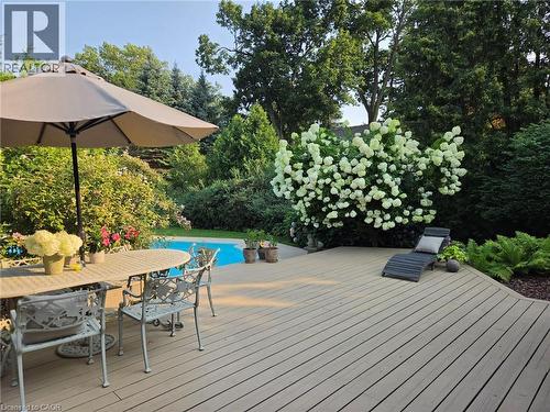 Private deck with secluded eating area. Deck recently refinished. - 3040 First Street, Burlington, ON 