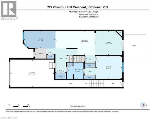 Main floor layout, view of garage hallway for storage and access to rear yard. - 222 Chestnut Hill Crescent, Kitchener, ON 