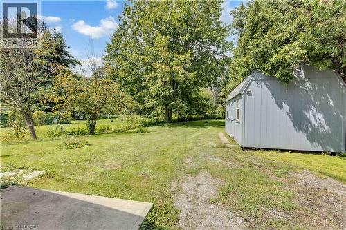 Expansive outdoor space featuring a detached storage shed, mature trees, and a concrete patio - 995 Mcdowell Road E, Simcoe, ON - Outdoor