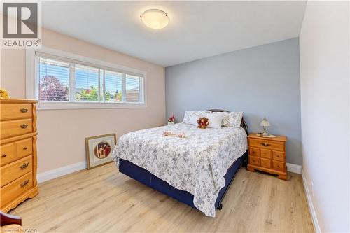 Wood-finish flooring, white window trim, and a flush mount ceiling light fixture - 87 Bond Street, Kitchener, ON 