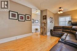Light wood-finish flooring, neutral wall tones, and overhead lighting - 