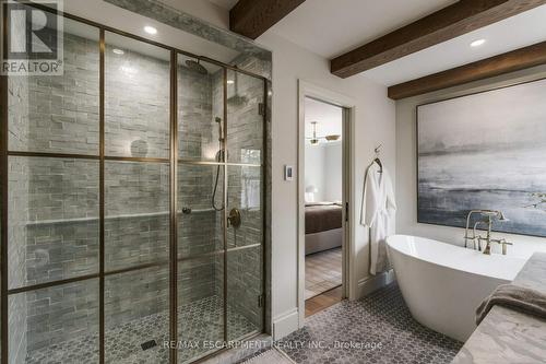 Zellige tile shower with Starphire glass door. - 890 Forest Glen Avenue, Burlington, ON 