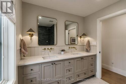 Custom double vanity with quartz top. - 890 Forest Glen Avenue, Burlington, ON 