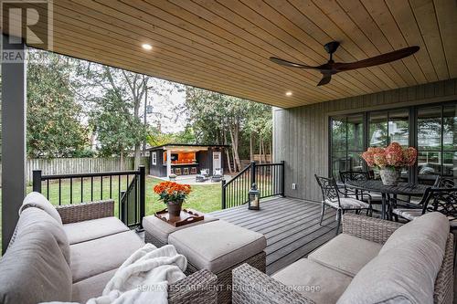 Trex decking and Pine ceilings w/ pot lights/fan. - 890 Forest Glen Avenue, Burlington, ON 
