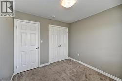 Neutral wall paint, plush carpet flooring, paneled interior doors, and a ceiling-mounted light fixture - 