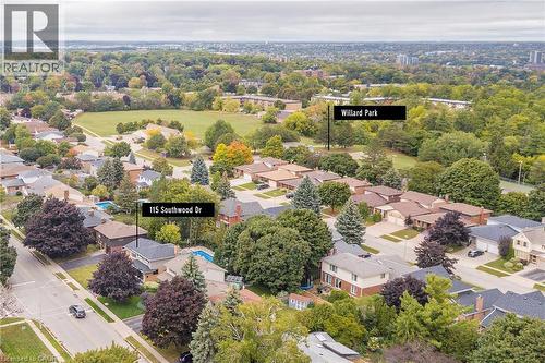 Aerial perspective showing proximity to Willard Park - 115 Southwood Drive, Cambridge, ON 