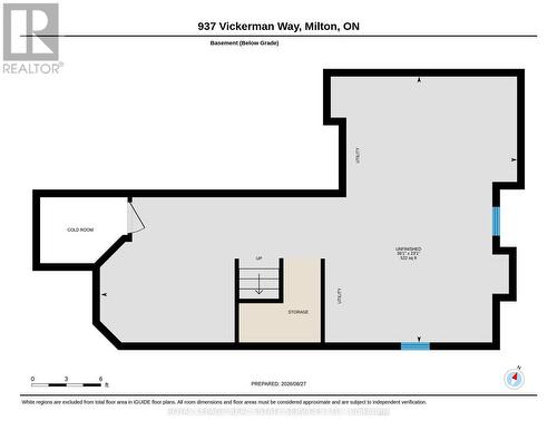 Floor Plan - Basement - 937 Vickerman Way, Milton, ON 