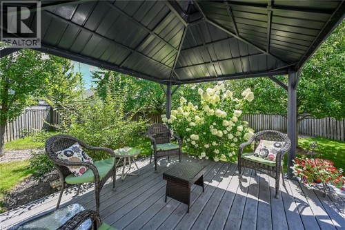 Expansive outdoor decking with a dark-framed gazebo - 10 Balvenie Boulevard, Caledonia, ON 
