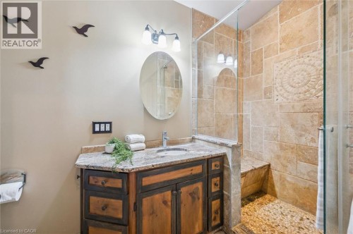 Recessed vanity with stone countertop and integrated sink - 630 Robert Ferrie Drive, Kitchener, ON 