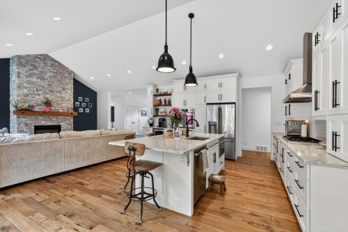 110 Westview Road, Prince George, BC - Indoor Photo Showing Kitchen With Fireplace With Upgraded Kitchen