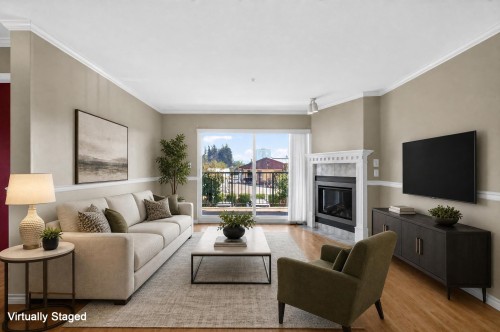 212-32044 Old Yale Road, Abbotsford, BC - Indoor Photo Showing Living Room With Fireplace