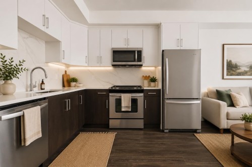 214-9983 Barnston Drive E, Surrey, BC - Indoor Photo Showing Kitchen With Stainless Steel Kitchen With Upgraded Kitchen