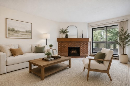 249-7471 Minoru Boulevard, Richmond, BC - Indoor Photo Showing Living Room With Fireplace
