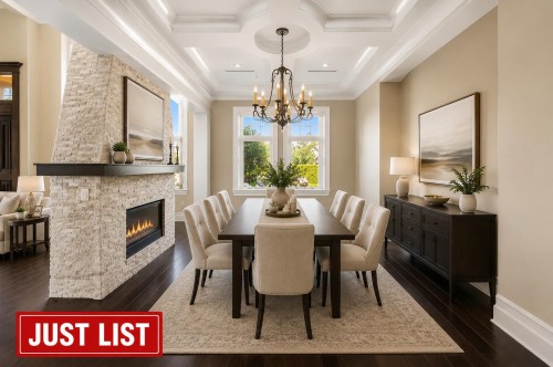 5828 Gibbons Drive, Richmond, BC - Indoor Photo Showing Dining Room With Fireplace
