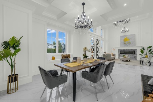 3651 Francis Road, Richmond, BC - Indoor Photo Showing Dining Room With Fireplace