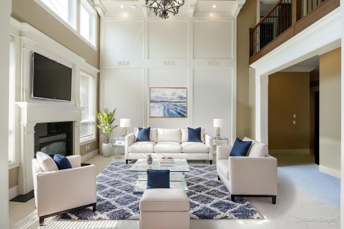 7600 Belair Drive, Richmond, BC - Indoor Photo Showing Living Room With Fireplace