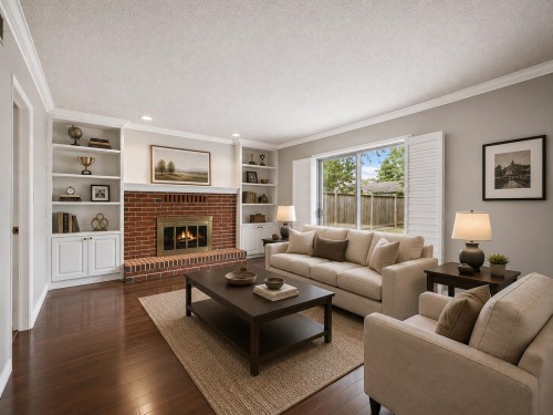 4237 Candlewood Drive, Richmond, BC - Indoor Photo Showing Living Room With Fireplace
