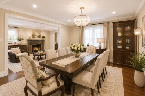 8231 Sunnywood Drive, Richmond, BC - Indoor Photo Showing Dining Room With Fireplace