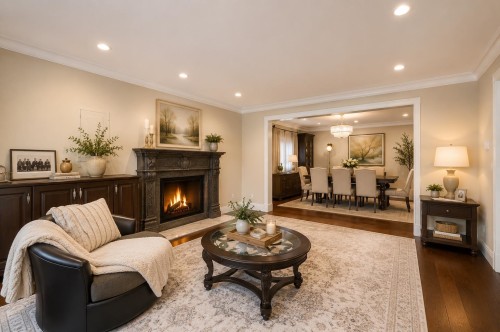 8231 Sunnywood Drive, Richmond, BC - Indoor Photo Showing Living Room With Fireplace