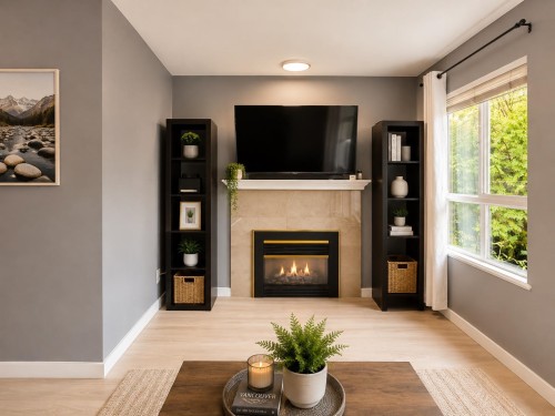 208-5355 Boundary Road, Vancouver, BC - Indoor Photo Showing Living Room With Fireplace
