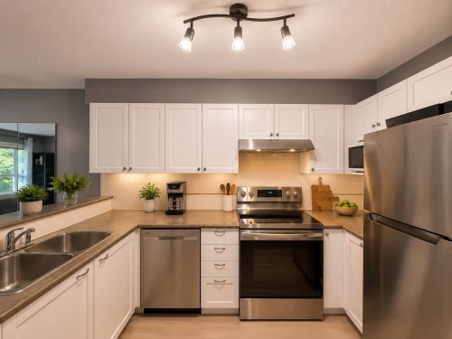 208-5355 Boundary Road, Vancouver, BC - Indoor Photo Showing Kitchen With Double Sink
