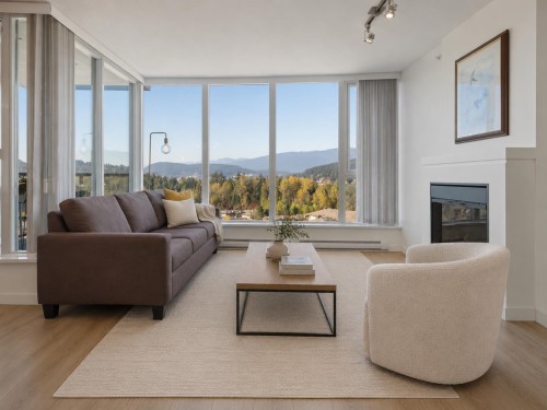 1603-651 Nootka Way, Port Moody, BC - Indoor Photo Showing Living Room With Fireplace