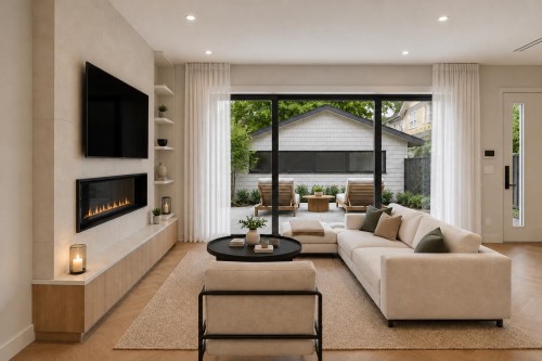 2-58 40Th Avenue E, Vancouver, BC - Indoor Photo Showing Living Room With Fireplace