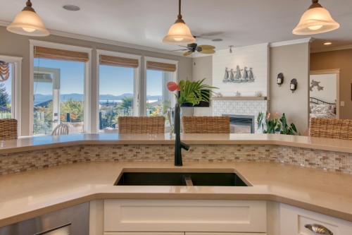 6369 Jasper Road, Sechelt, BC - Indoor Photo Showing Kitchen With Fireplace With Double Sink