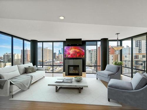 803 10028 119 Street, Edmonton, AB - Indoor Photo Showing Living Room With Fireplace