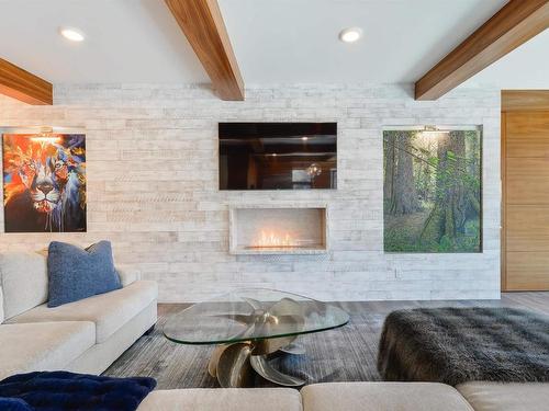 9213 97 Street, Edmonton, AB - Indoor Photo Showing Living Room With Fireplace