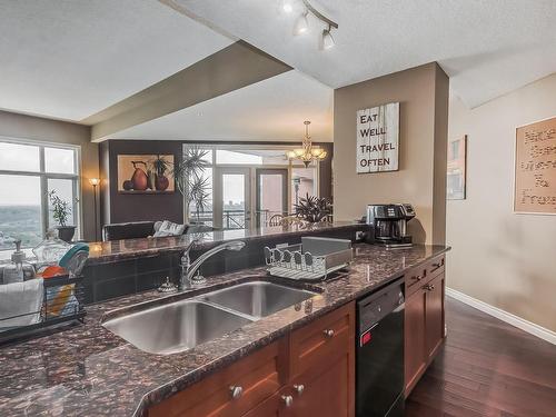 1705 9020 Jasper Avenue, Edmonton, AB - Indoor Photo Showing Kitchen With Double Sink