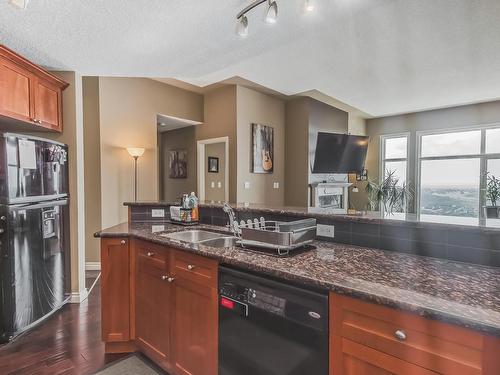 1705 9020 Jasper Avenue, Edmonton, AB - Indoor Photo Showing Kitchen With Double Sink