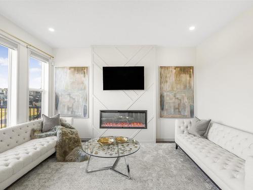 8123 220 Street, Edmonton, AB - Indoor Photo Showing Living Room With Fireplace