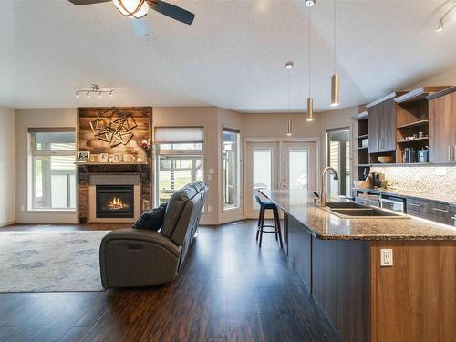 21108 92B Avenue Nw, Edmonton, AB - Indoor Photo Showing Kitchen With Fireplace With Double Sink With Upgraded Kitchen