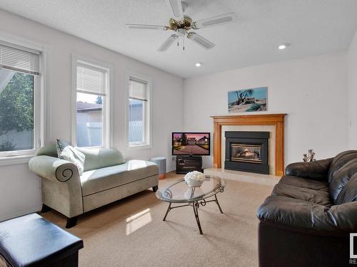 336 Grand Meadow Crescent, Edmonton, AB - Indoor Photo Showing Living Room With Fireplace