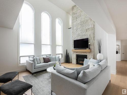 329 Estate Drive, Sherwood Park, AB - Indoor Photo Showing Living Room With Fireplace