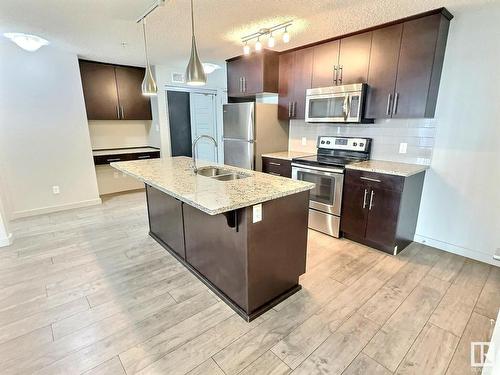 215 5510 Schonsee Drive, Edmonton, AB - Indoor Photo Showing Kitchen With Stainless Steel Kitchen With Double Sink With Upgraded Kitchen