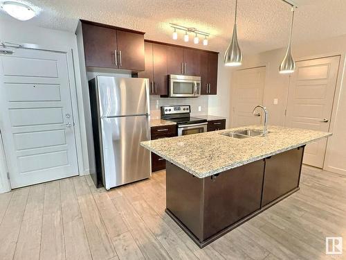 215 5510 Schonsee Drive, Edmonton, AB - Indoor Photo Showing Kitchen With Stainless Steel Kitchen With Double Sink With Upgraded Kitchen