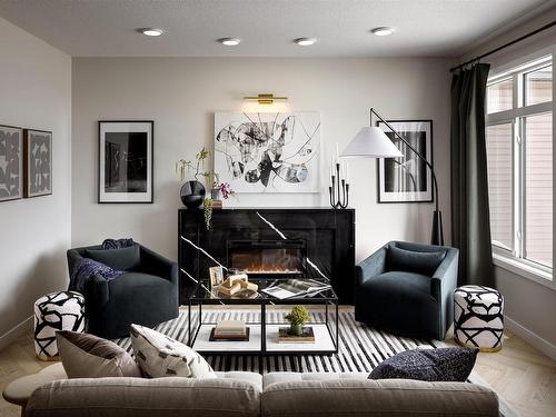 4207 206 Street, Edmonton, AB - Indoor Photo Showing Living Room With Fireplace