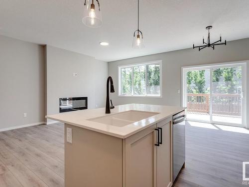 338 Genesis Villa(S), Stony Plain, AB - Indoor Photo Showing Kitchen With Fireplace With Double Sink