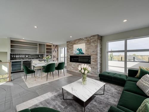 2503 Cameron Ravine Landing, Edmonton, AB - Indoor Photo Showing Living Room With Fireplace