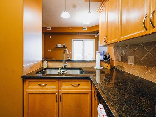 105 9707 106 Street, Edmonton, AB - Indoor Photo Showing Kitchen With Double Sink