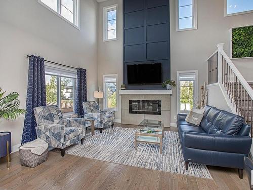 44 Amesbury Wynd, Sherwood Park, AB - Indoor Photo Showing Living Room With Fireplace