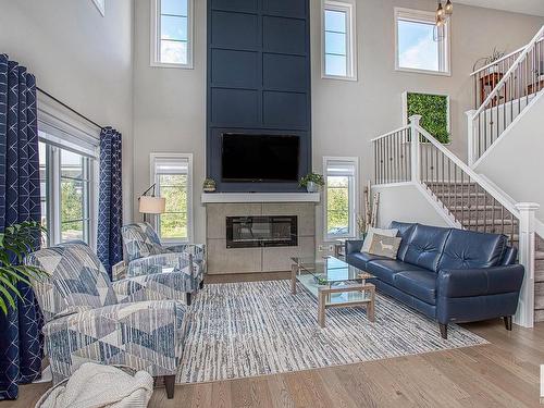 44 Amesbury Wynd, Sherwood Park, AB - Indoor Photo Showing Living Room With Fireplace