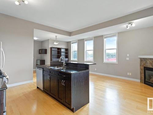 204 8223 99 Street, Edmonton, AB - Indoor Photo Showing Kitchen With Fireplace With Double Sink