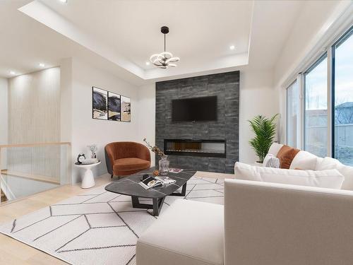 5 Darby Crescent, Spruce Grove, AB - Indoor Photo Showing Living Room With Fireplace