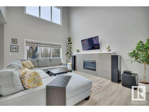 16007 34 Avenue, Edmonton, AB - Indoor Photo Showing Living Room With Fireplace